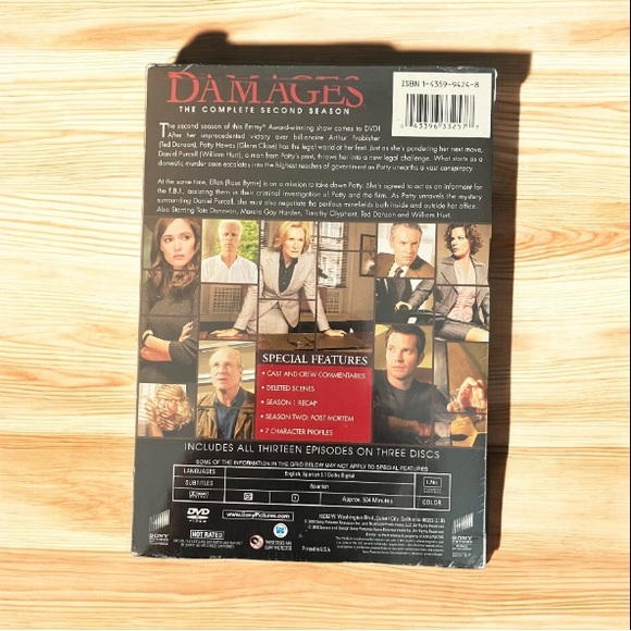 2/$22 NEW Damages Complete Second Season DVD Glenn Close Ted Danson Will Hurt - Picture 2 of 4